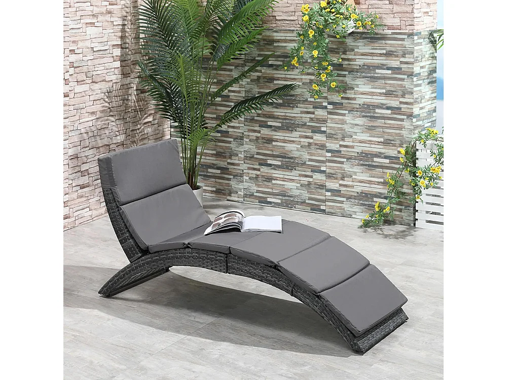 Bain de soleil transat pliable chaise longue d'extérieur avec matelas grand confort en métal et résine tressée - gris