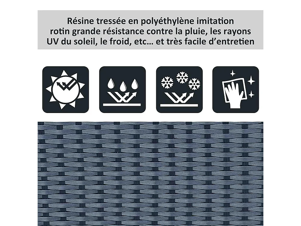 Table Basse de Jardin Plateau Verre trempé 5 mm rotin tressé ，85 x 50 x 39cm， Max. 50 kg ，Noir