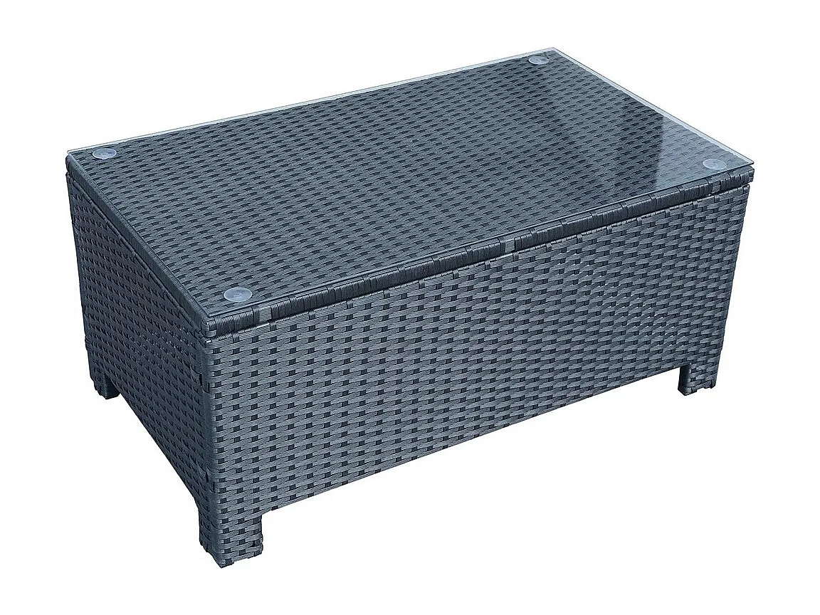 Table Basse de Jardin Plateau Verre trempé 5 mm rotin tressé ，85 x 50 x 39cm， Max. 50 kg ，Noir