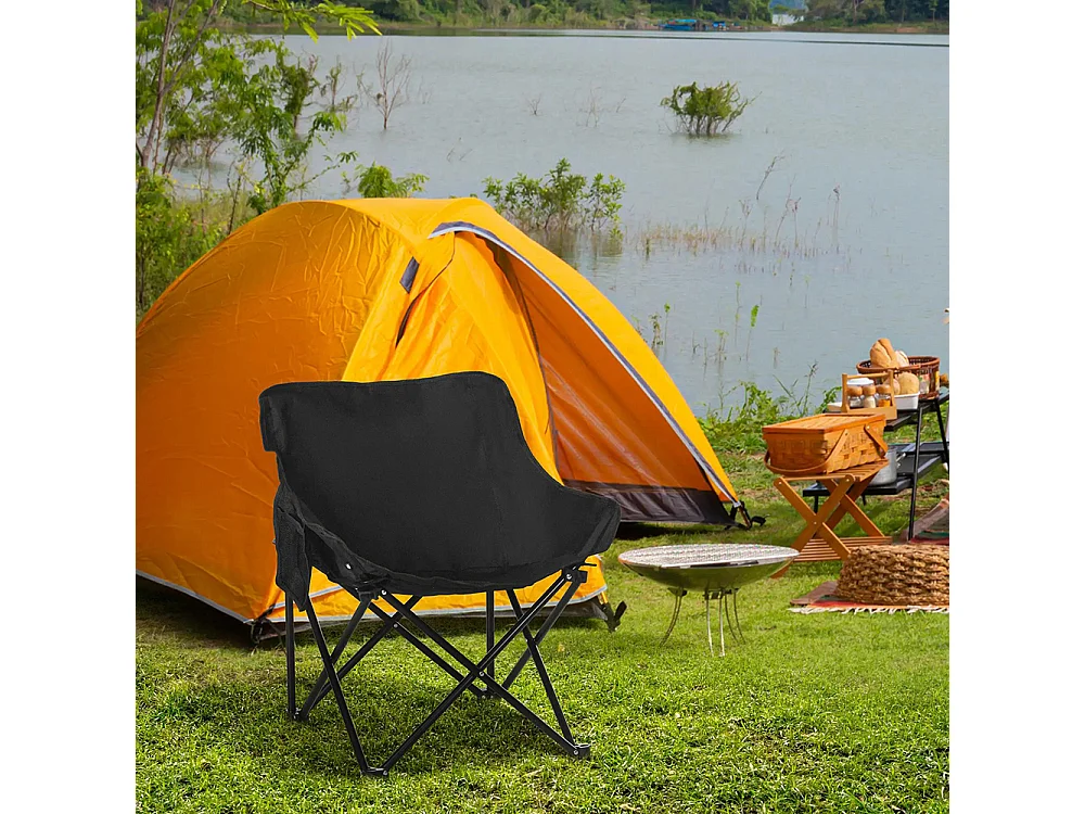 Chaise de camping pliable avec sac de transport et pochette latérale compact ultra légère noir