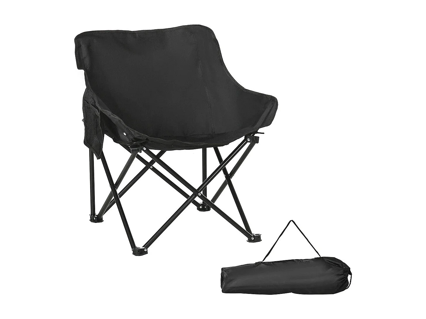 Chaise de camping pliable avec sac de transport et pochette latérale compact ultra légère noir