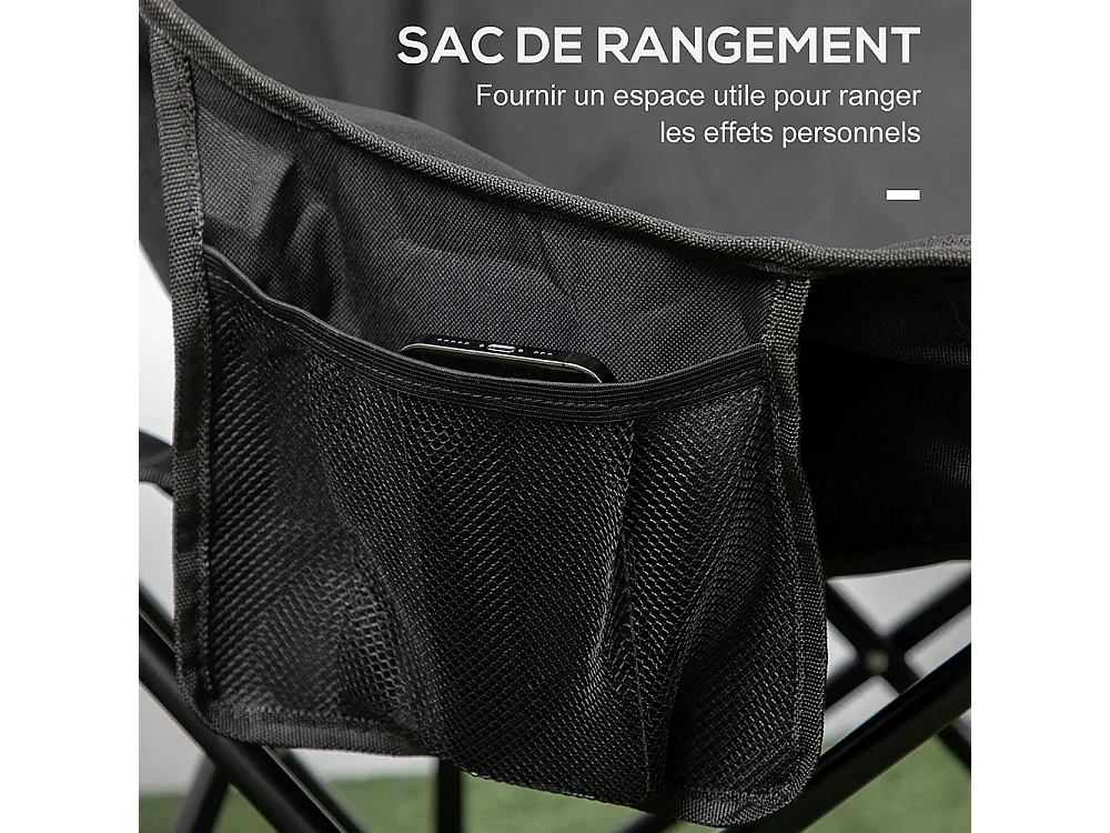 Chaise de camping pliable avec sac de transport et pochette latérale compact ultra légère noir
