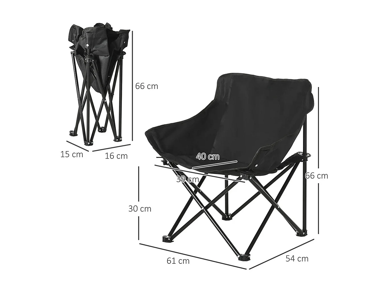 Chaise de camping pliable avec sac de transport et pochette latérale compact ultra légère noir