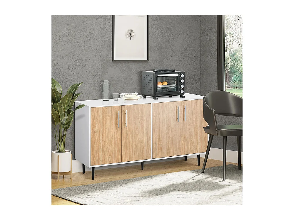 Buffet en bois avec placard 2 portes, meuble de rangement étagères réglables, pour salle à manger, salon, cuisine, entrée, blanc chêne clair