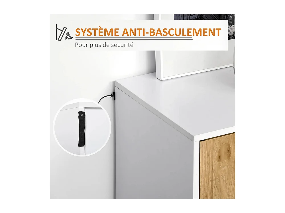 Buffet en bois avec placard 2 portes, meuble de rangement étagères réglables, pour salle à manger, salon, cuisine, entrée, blanc chêne clair