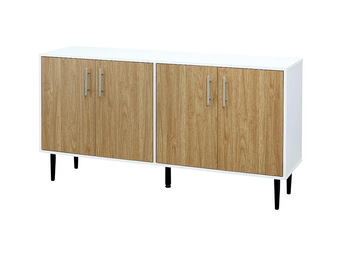 Buffet en bois avec placard 2 portes, meuble de rangement étagères réglables, pour salle à manger, salon, cuisine, entrée, blanc chêne clair