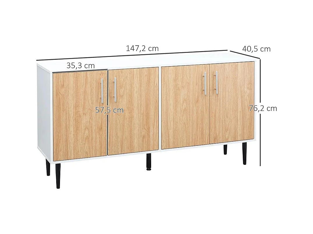 Buffet en bois avec placard 2 portes, meuble de rangement étagères réglables, pour salle à manger, salon, cuisine, entrée, blanc chêne clair