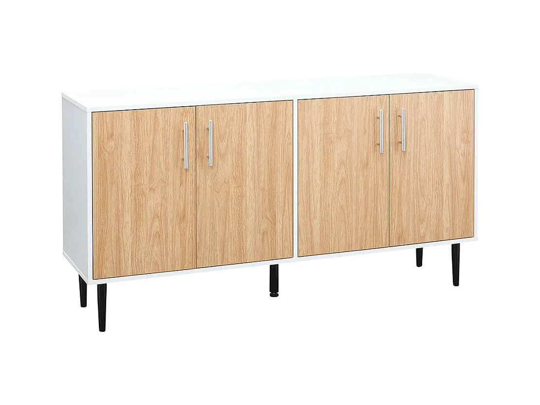 Buffet en bois avec placard 2 portes, meuble de rangement étagères réglables, pour salle à manger, salon, cuisine, entrée, blanc chêne clair