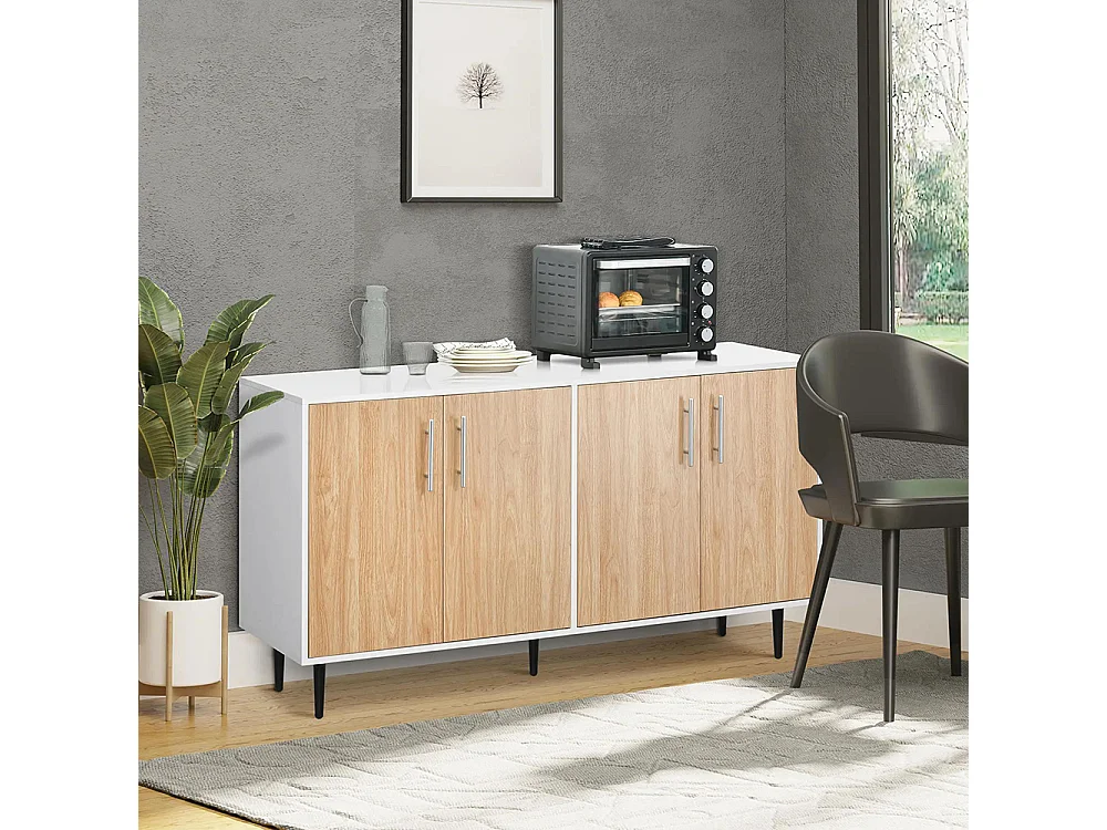 Buffet en bois avec placard 2 portes, meuble de rangement étagères réglables, pour salle à manger, salon, cuisine, entrée, blanc chêne clair