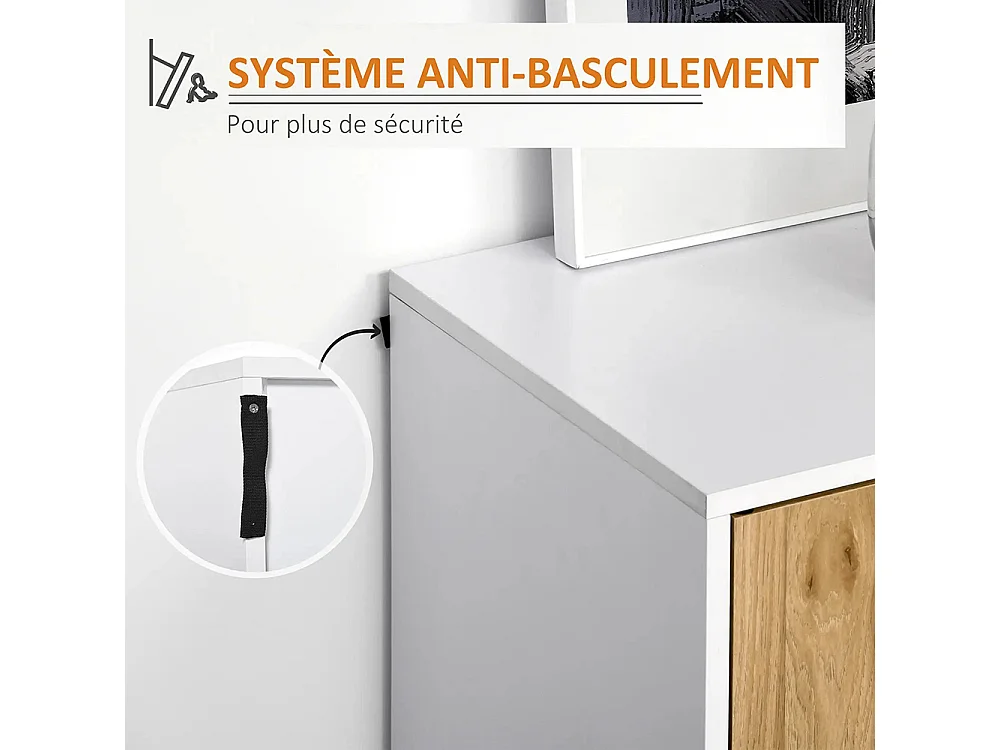 Buffet en bois avec placard 2 portes, meuble de rangement étagères réglables, pour salle à manger, salon, cuisine, entrée, blanc chêne clair