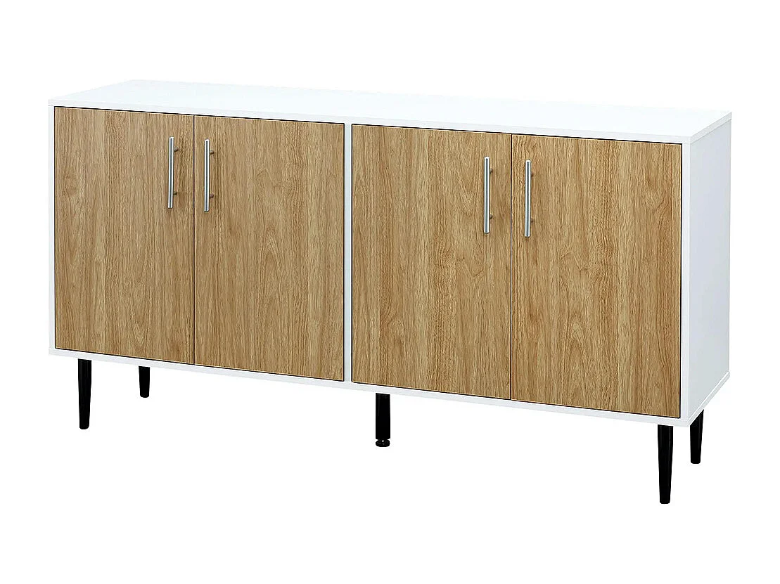 Buffet en bois avec placard 2 portes, meuble de rangement étagères réglables, pour salle à manger, salon, cuisine, entrée, blanc chêne clair