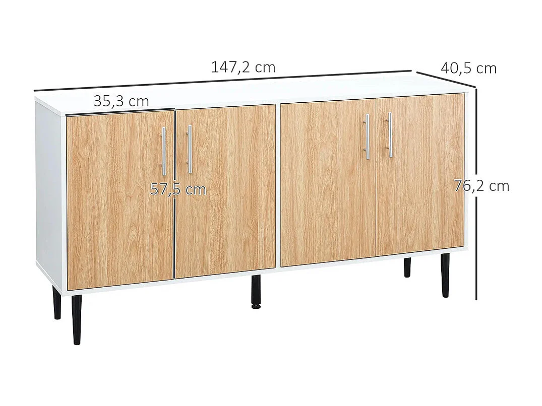 Buffet en bois avec placard 2 portes, meuble de rangement étagères réglables, pour salle à manger, salon, cuisine, entrée, blanc chêne clair