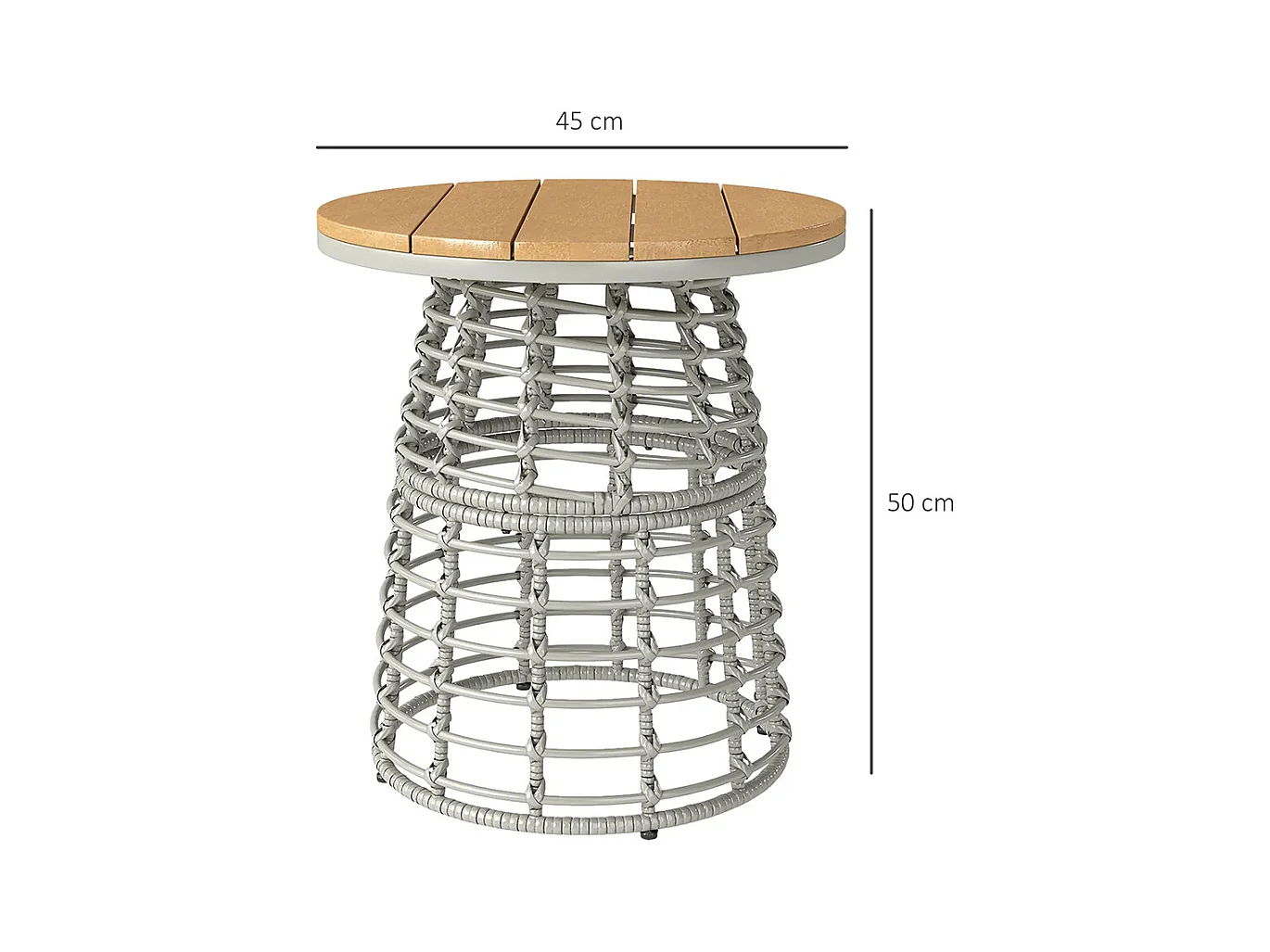 Table basse de jardin table d'appoint extérieur ronde en résine aspect rotin acier et plateau composite Ø45 x 50 cm， gris