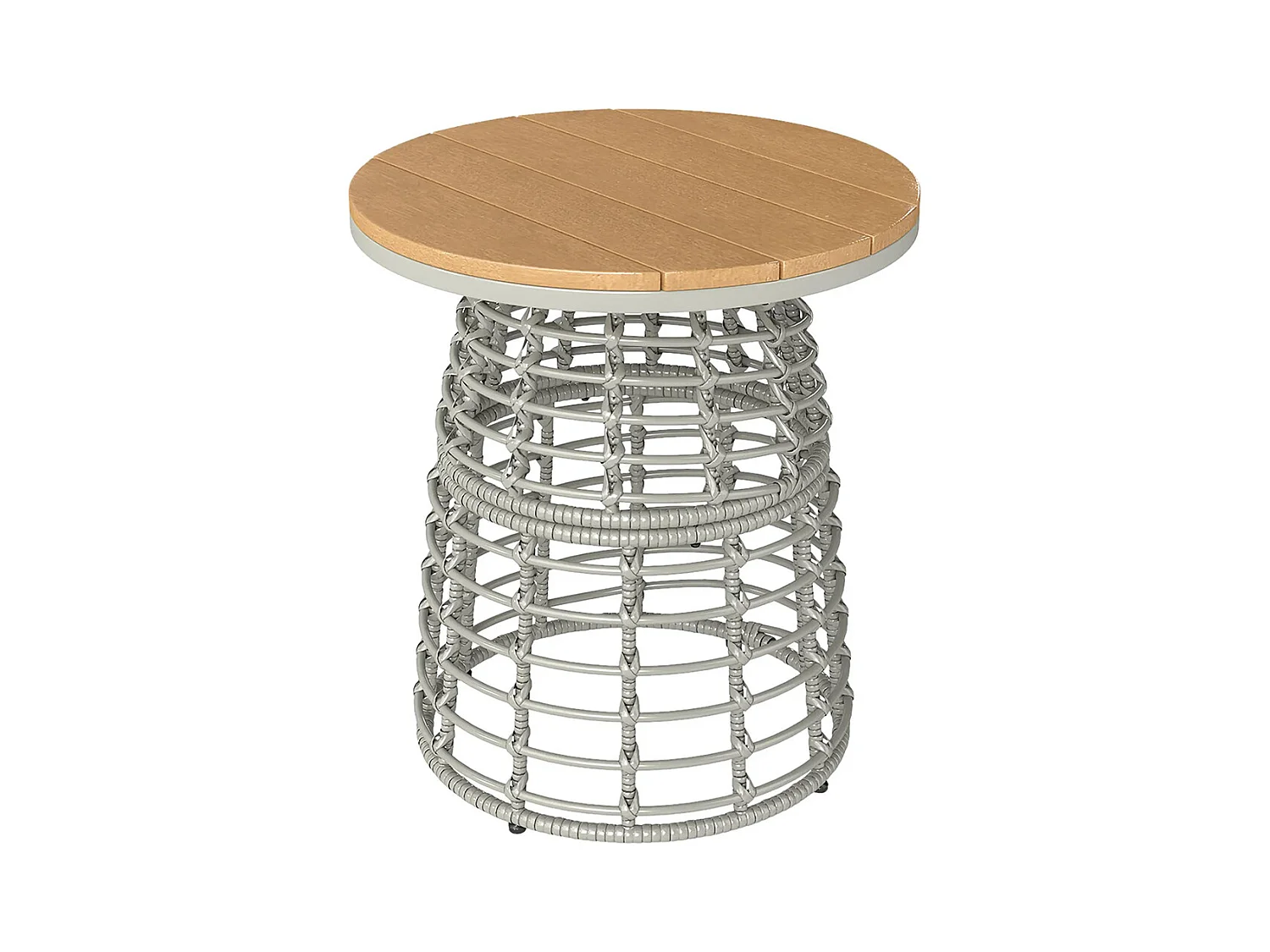 Table basse de jardin table d'appoint extérieur ronde en résine aspect rotin acier et plateau composite Ø45 x 50 cm， gris