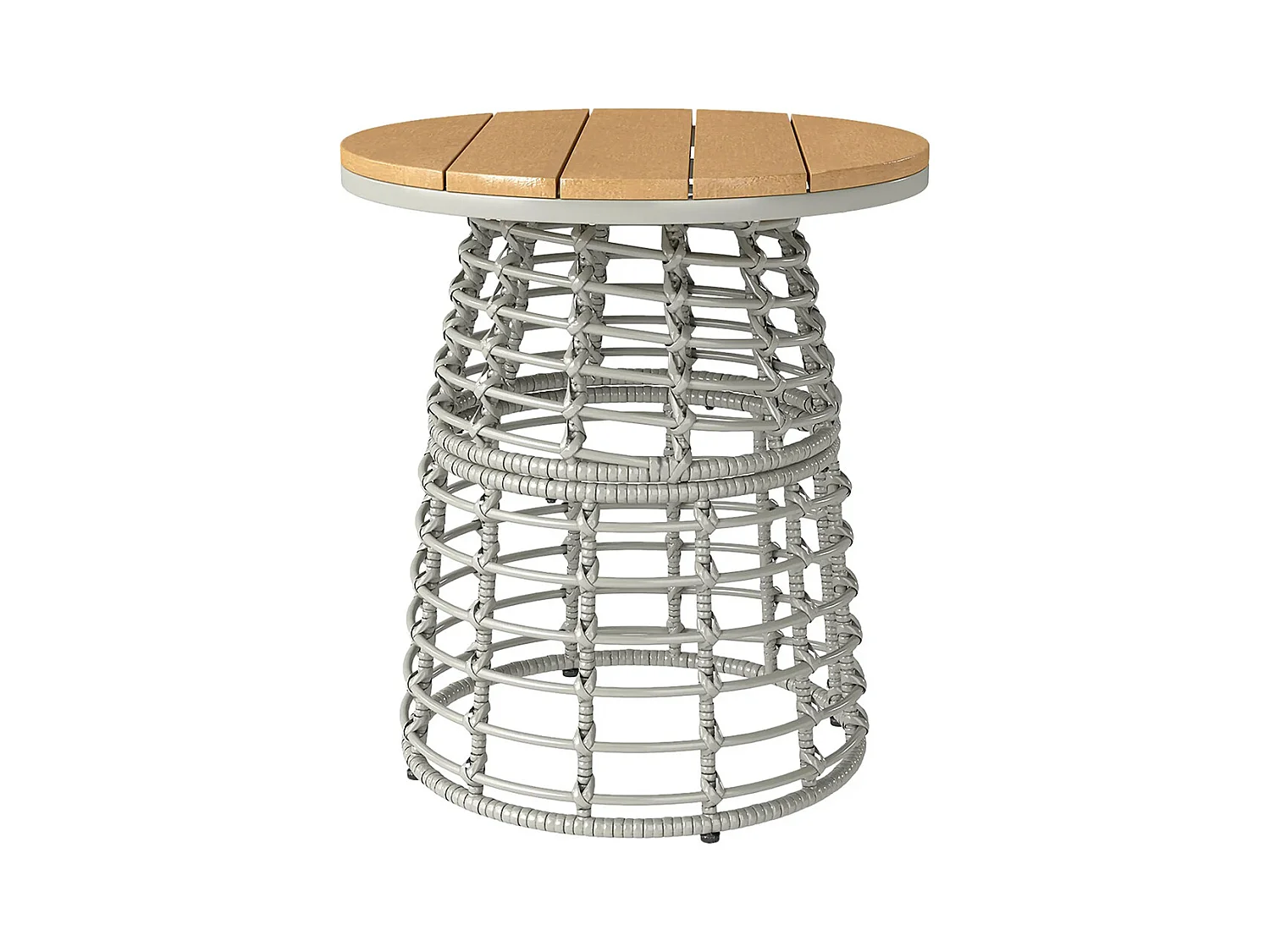 Table basse de jardin table d'appoint extérieur ronde en résine aspect rotin acier et plateau composite Ø45 x 50 cm， gris