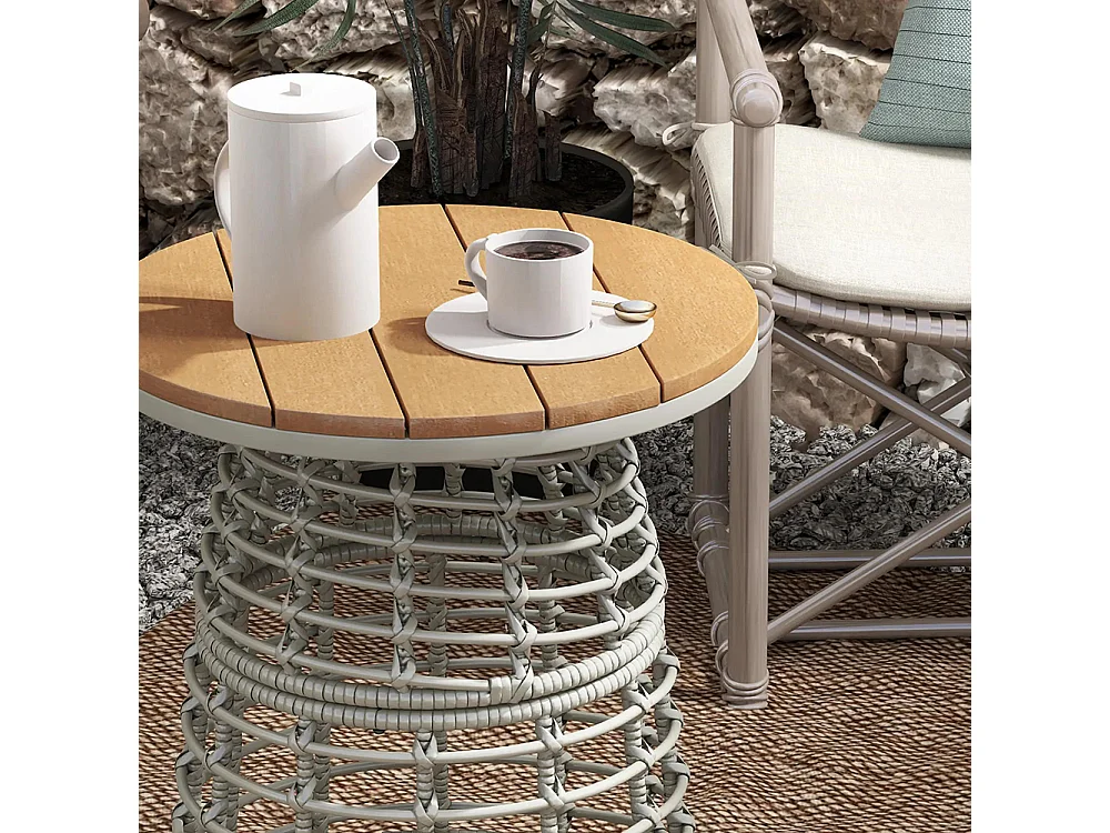 Table basse de jardin table d'appoint extérieur ronde en résine aspect rotin acier et plateau composite Ø45 x 50 cm， gris