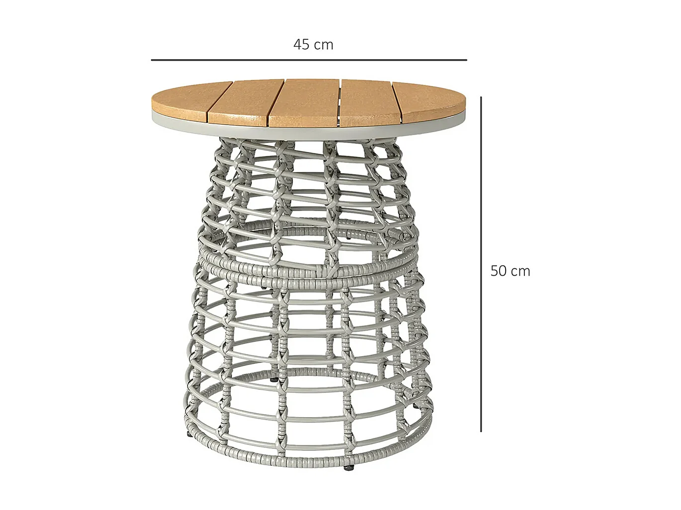Table basse de jardin table d'appoint extérieur ronde en résine aspect rotin acier et plateau composite Ø45 x 50 cm， gris