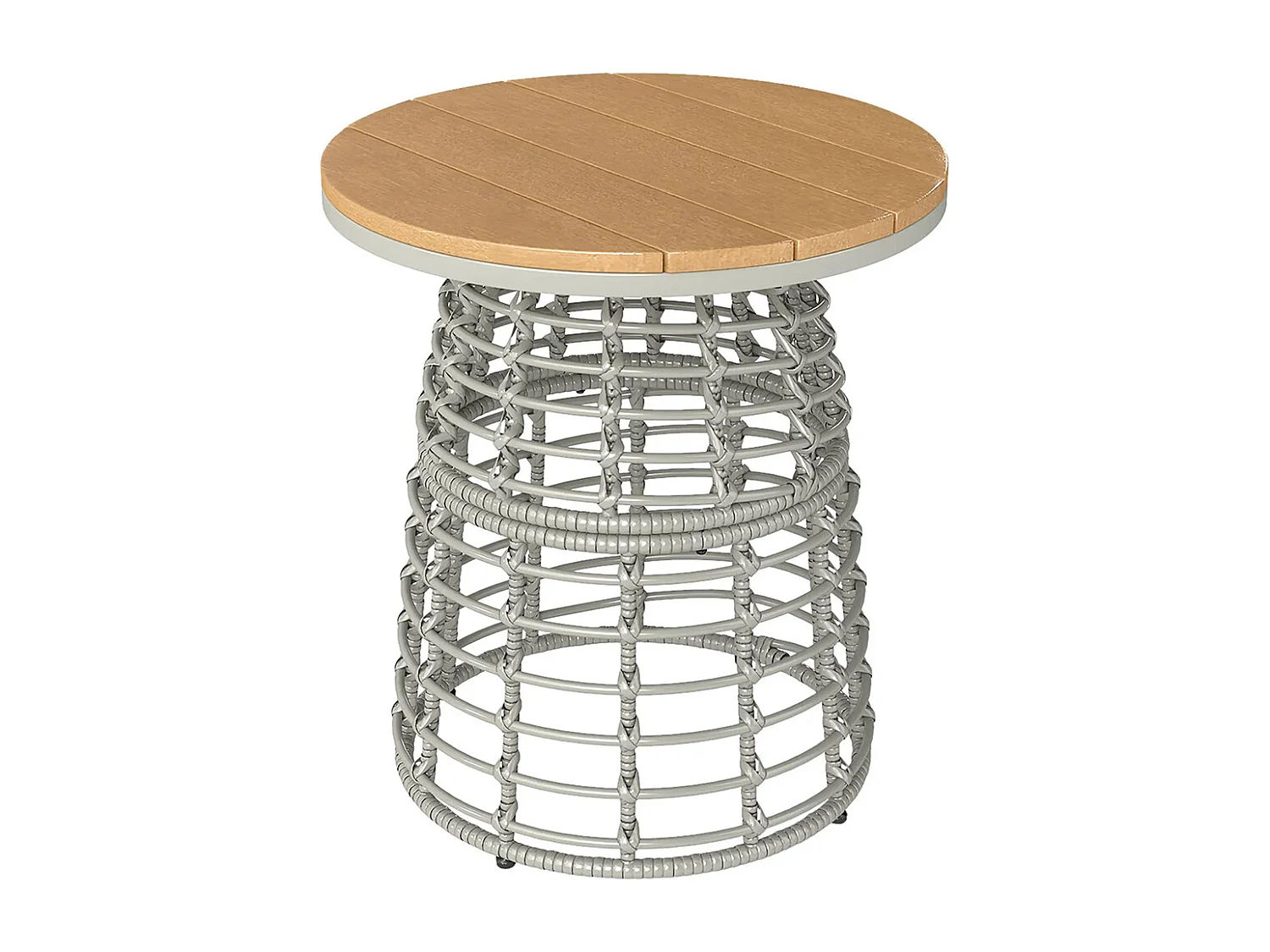 Table basse de jardin table d'appoint extérieur ronde en résine aspect rotin acier et plateau composite Ø45 x 50 cm， gris