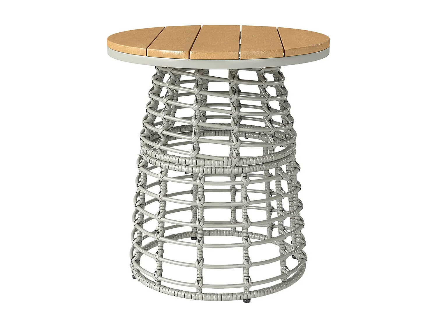 Table basse de jardin table d'appoint extérieur ronde en résine aspect rotin acier et plateau composite Ø45 x 50 cm， gris