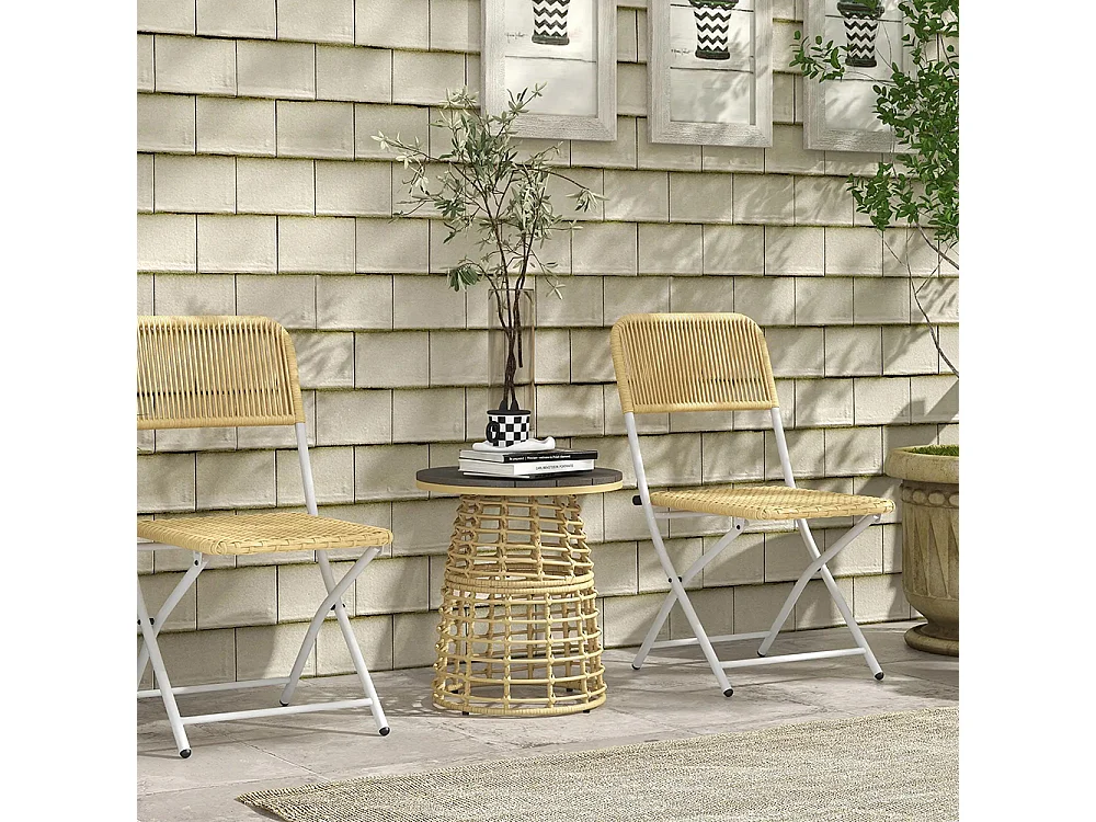 Table basse de jardin ronde en résine aspect rotin métal et plateau composite, dim. Ø45 x 50H cm