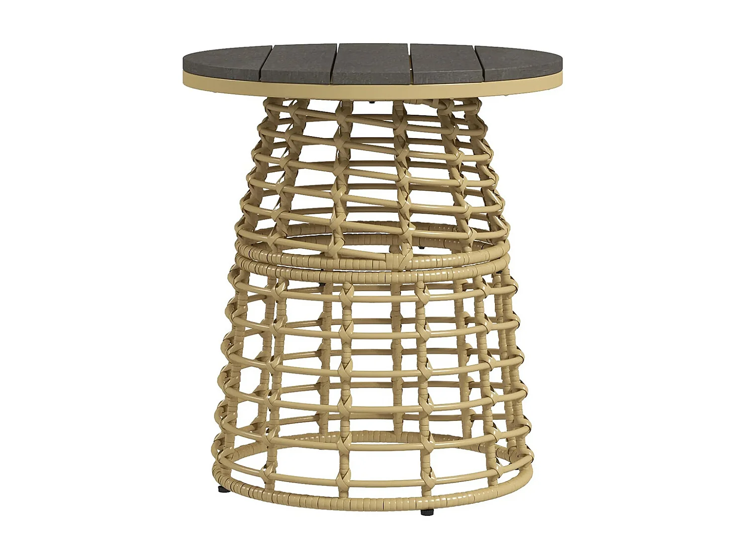 Table basse de jardin ronde en résine aspect rotin métal et plateau composite, dim. Ø45 x 50H cm