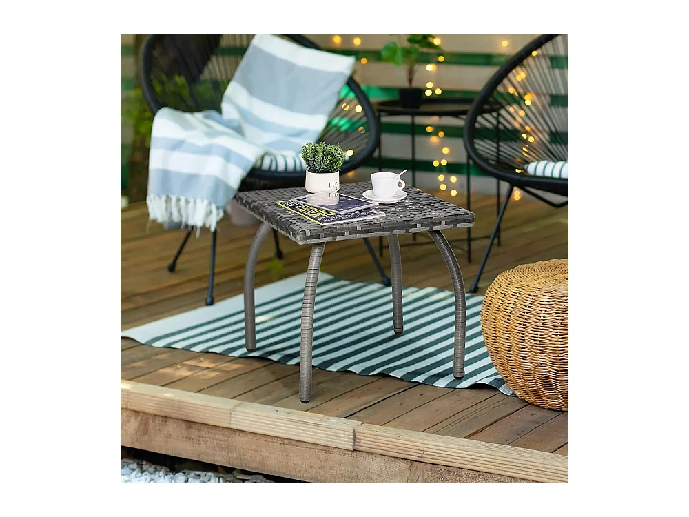Table basse de jardin style cosy chic table d'appoint métal époxy résine tressée imitation rotin ，gris