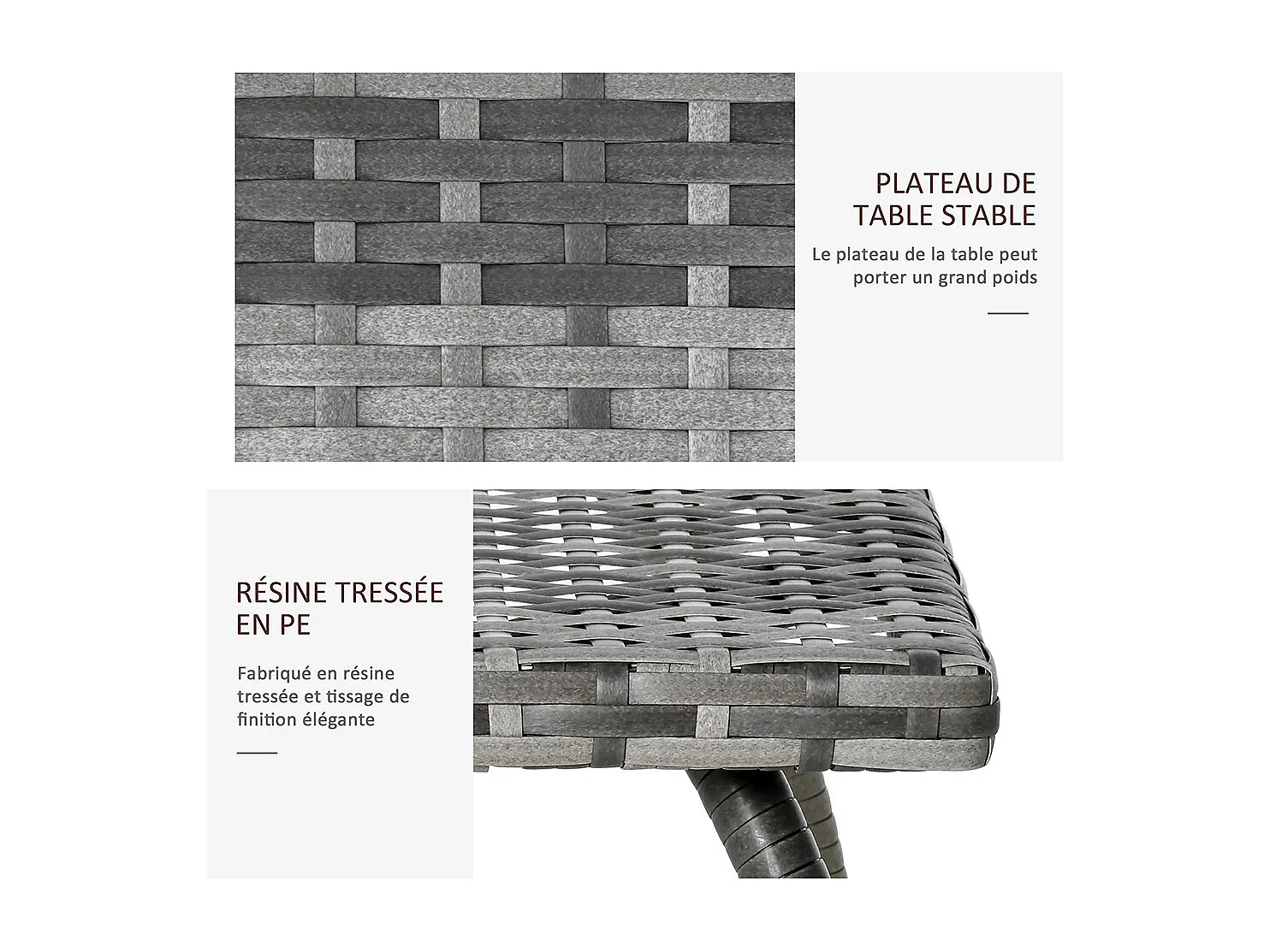 Table basse de jardin style cosy chic table d'appoint métal époxy résine tressée imitation rotin ，gris