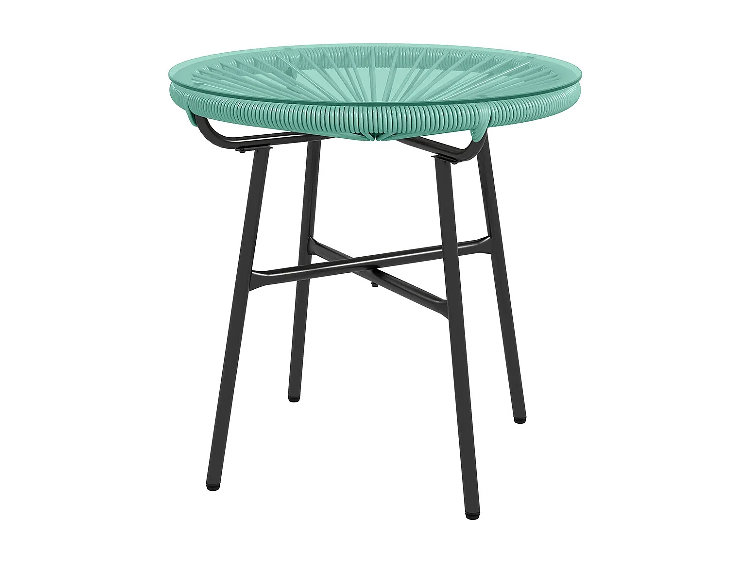 Table basse ronde de jardin en résine aspect rotin métal et plateau verre trempé Ø 50 x 50H cm