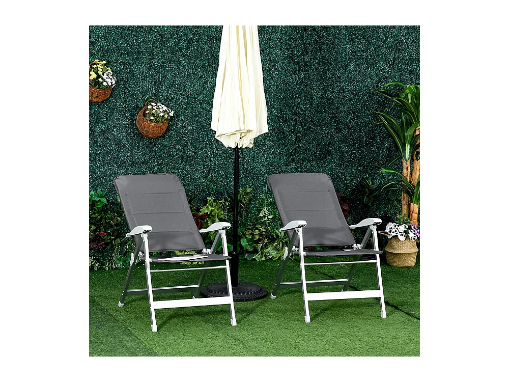 Lot de 2 chaises de jardin pliantes fauteuil d'extérieur avec dossier haut inclinable multipositions accoudoirs