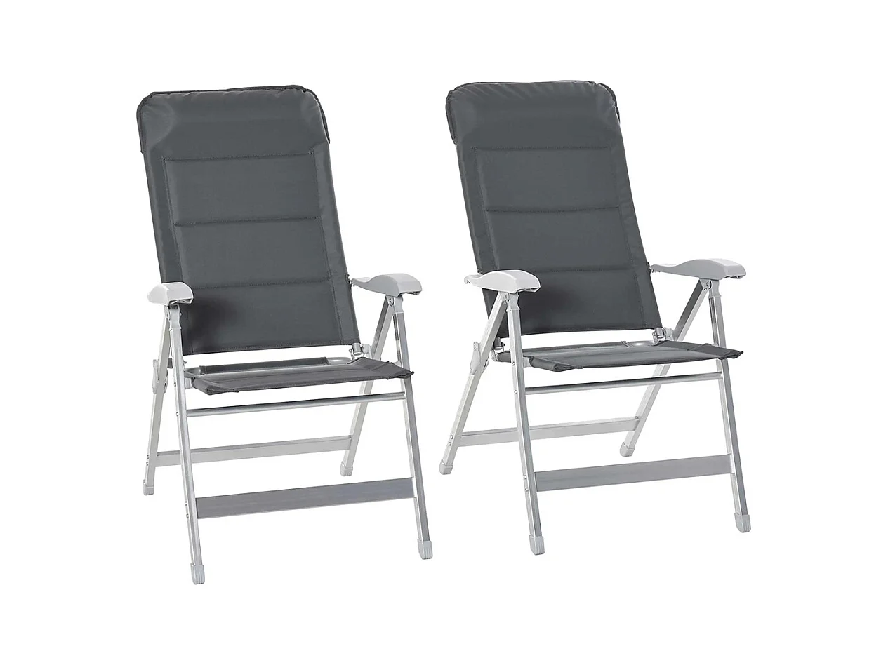 Lot de 2 chaises de jardin pliantes fauteuil d'extérieur avec dossier haut inclinable multipositions accoudoirs