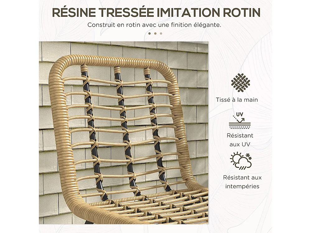 Ensemble 3 pièces 1 table haute ronde design bohème + 2 tabourets ronds avec repose-pied en métal 2 personnes， naturel