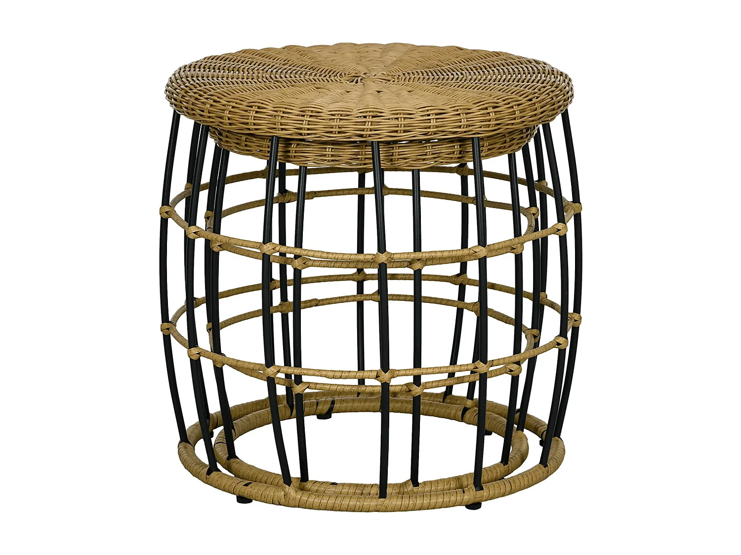 Lot de 2 tables basses gigognes de jardin table d'appoint ronde encastrables résine tressée imitation rotin ,kaki foncé