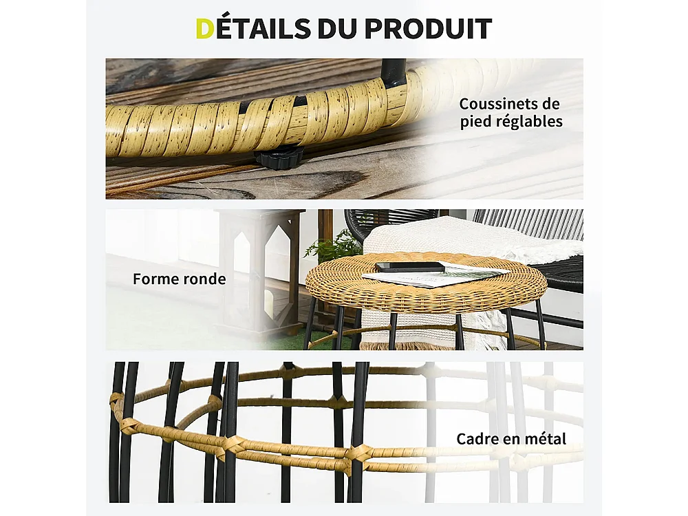 Lot de 2 tables basses gigognes de jardin table d'appoint ronde encastrables résine tressée imitation rotin ,kaki foncé