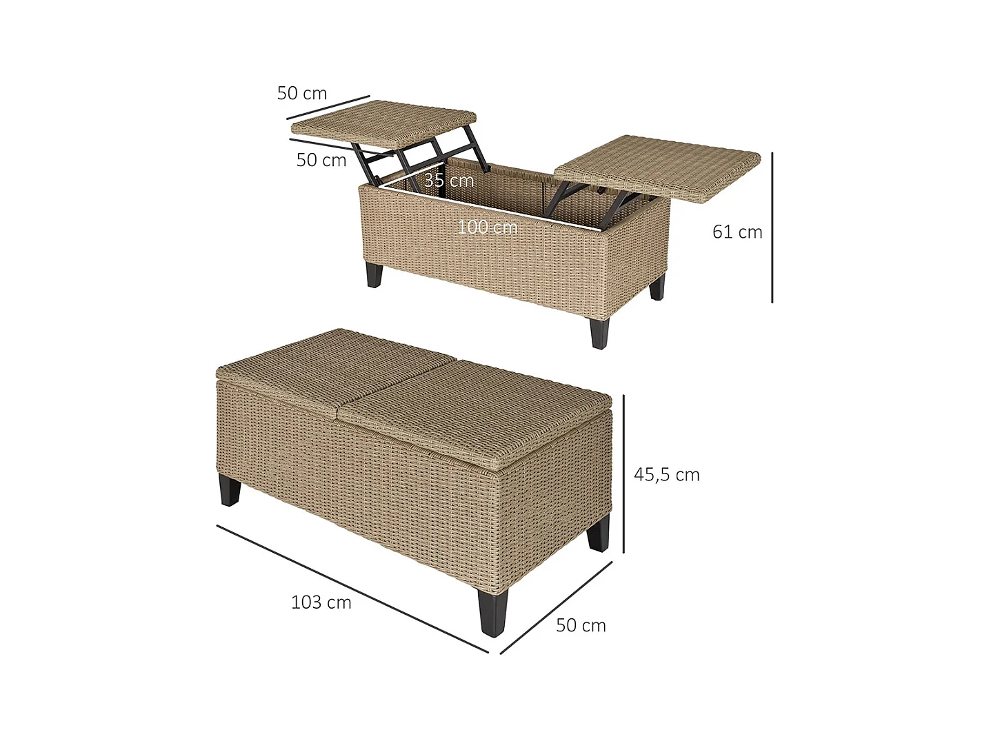 Table basse de jardin style cosy chic - table basse relevable - métal époxy résine tressée imitation rotin ，beige