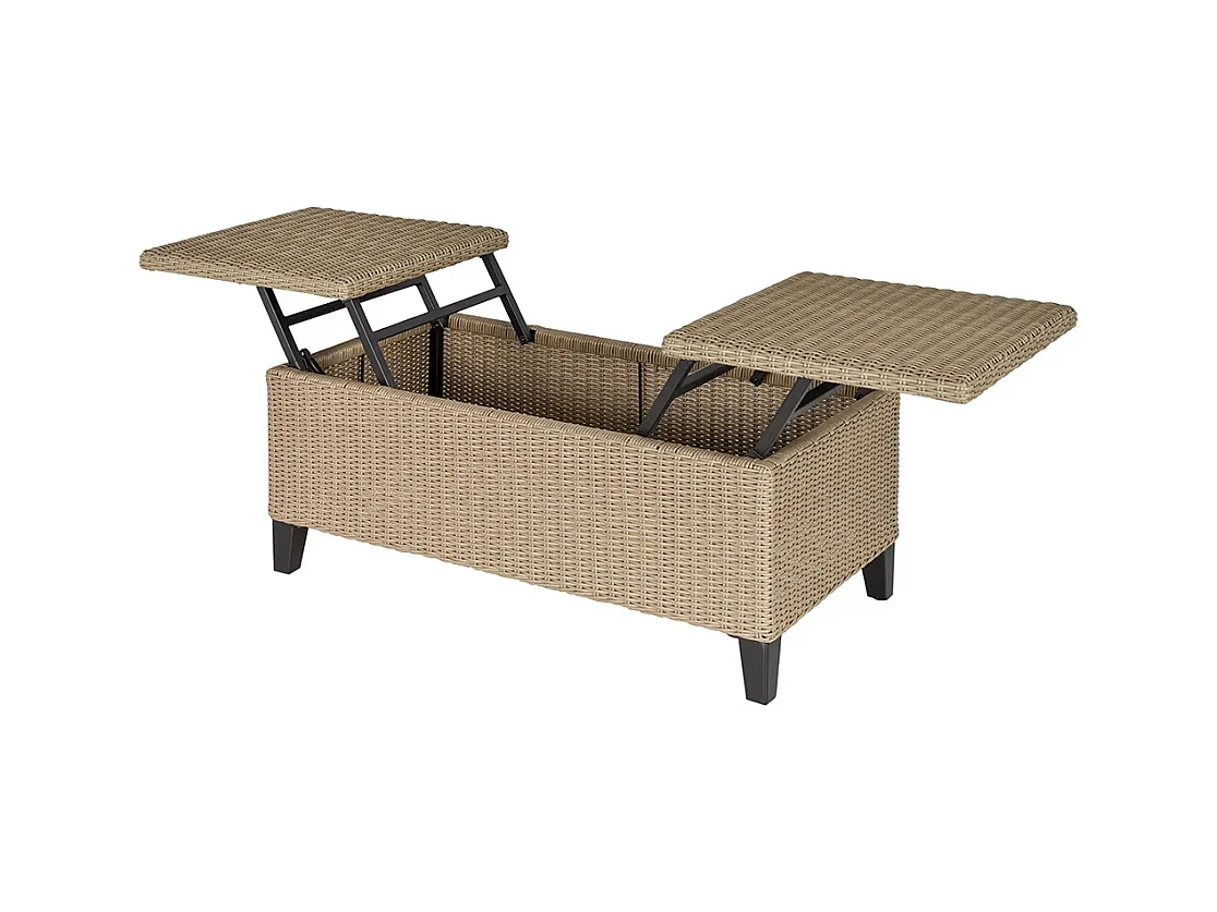 Table basse de jardin style cosy chic - table basse relevable - métal époxy résine tressée imitation rotin ，beige