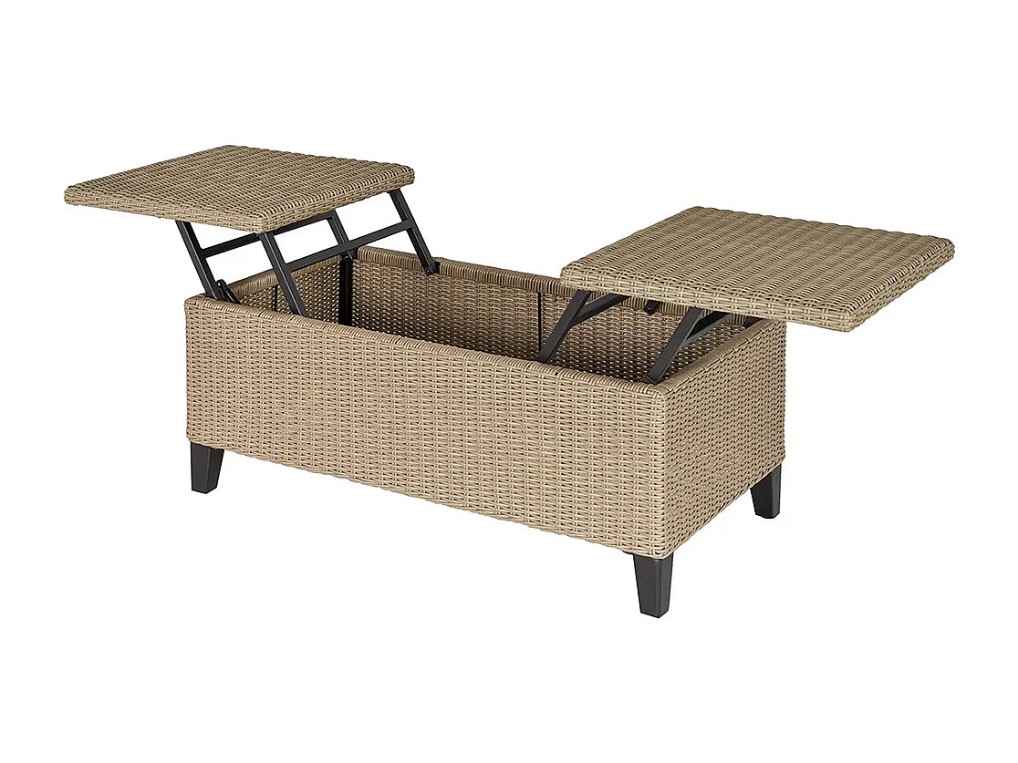 Table basse de jardin style cosy chic - table basse relevable - métal époxy résine tressée imitation rotin ，beige