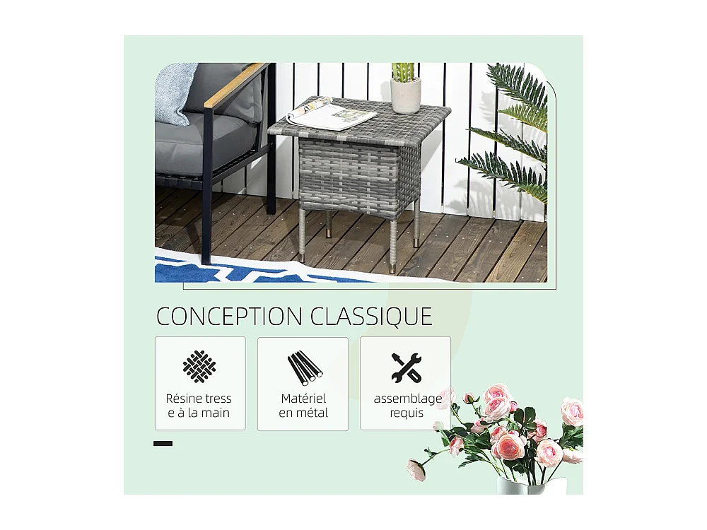 Table d'appoint de jardin table basse carrée en résine tressée style cosy chic 50 x 50 x 47 cm ，noir