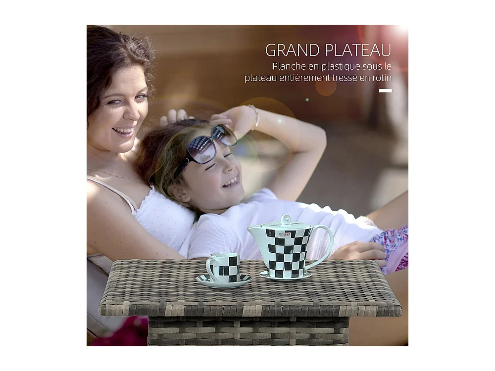 Table d'appoint de jardin table basse carrée en résine tressée style cosy chic 50 x 50 x 47 cm ，noir