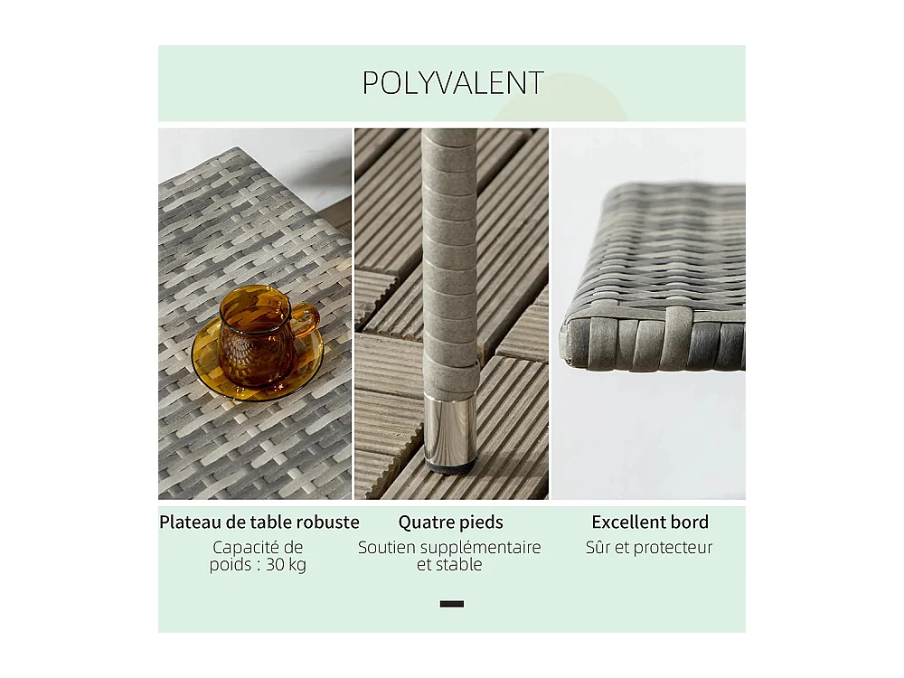 Table d'appoint de jardin table basse carrée en résine tressée style cosy chic 50 x 50 x 47 cm ，noir