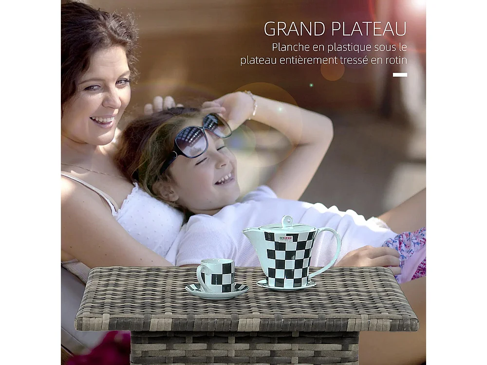 Table d'appoint de jardin table basse carrée en résine tressée style cosy chic 50 x 50 x 47 cm ，noir