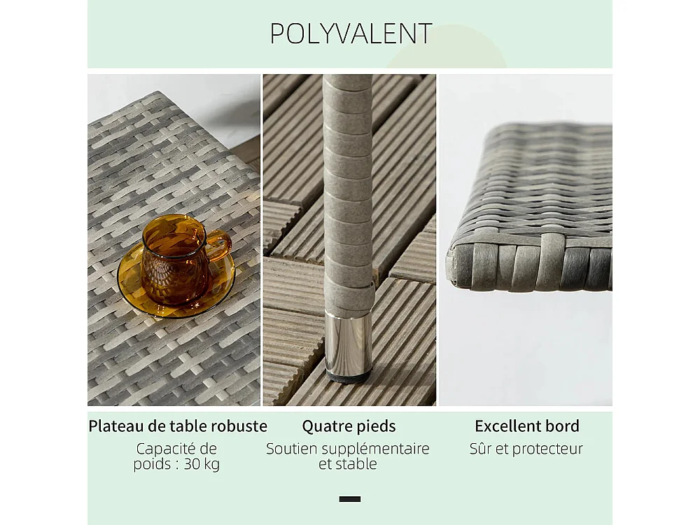 Table d'appoint de jardin table basse carrée en résine tressée style cosy chic 50 x 50 x 47 cm ，noir