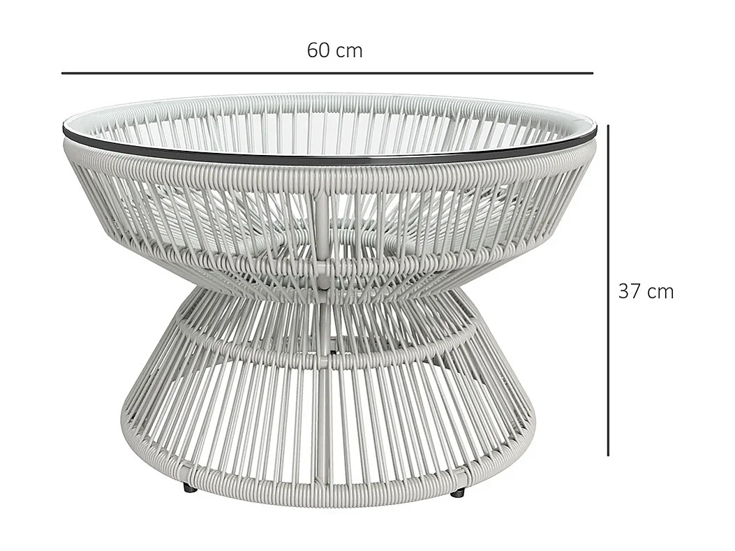 Table basse de jardin ronde, table d'appoint en résine aspect rotin et plateau verre trempé Ø 60 x 37H cm