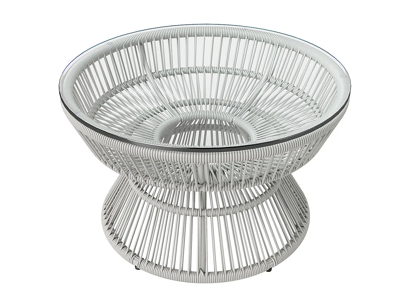 Table basse de jardin ronde, table d'appoint en résine aspect rotin et plateau verre trempé Ø 60 x 37H cm