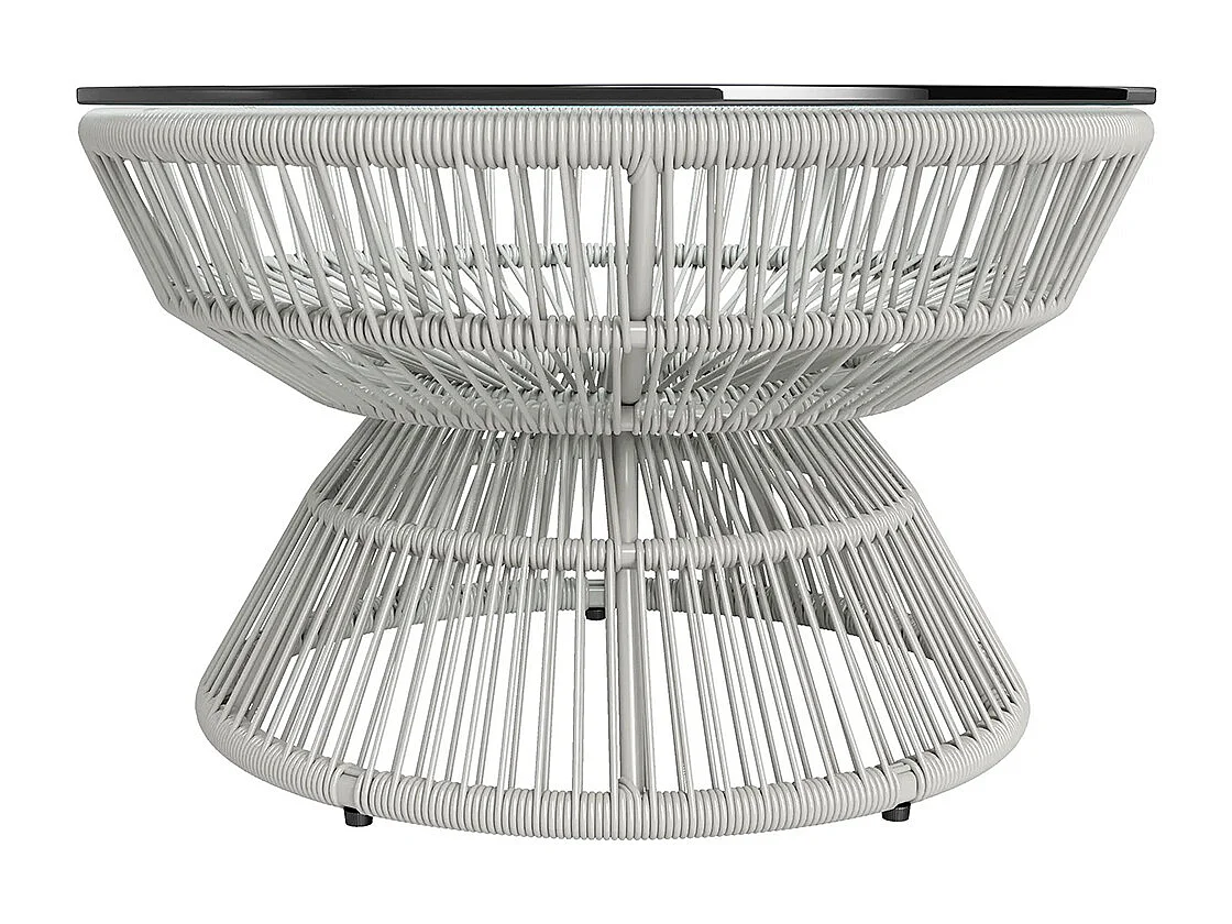 Table basse de jardin ronde, table d'appoint en résine aspect rotin et plateau verre trempé Ø 60 x 37H cm