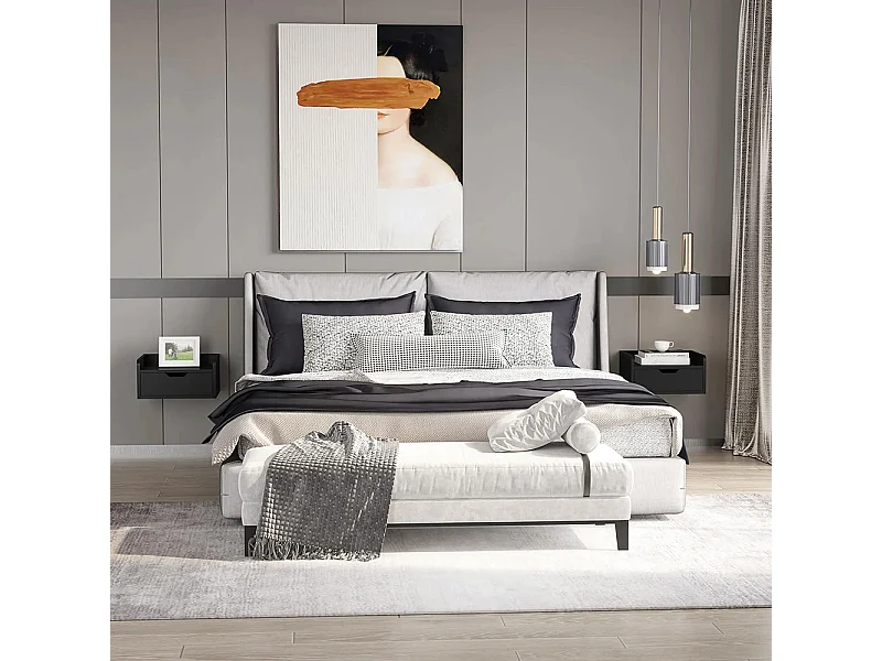 Lot de 2 tables de chevet murales tables de nuit suspendues tiroir plateau aspect bois dim. 40L x 30l x 19,5H cm