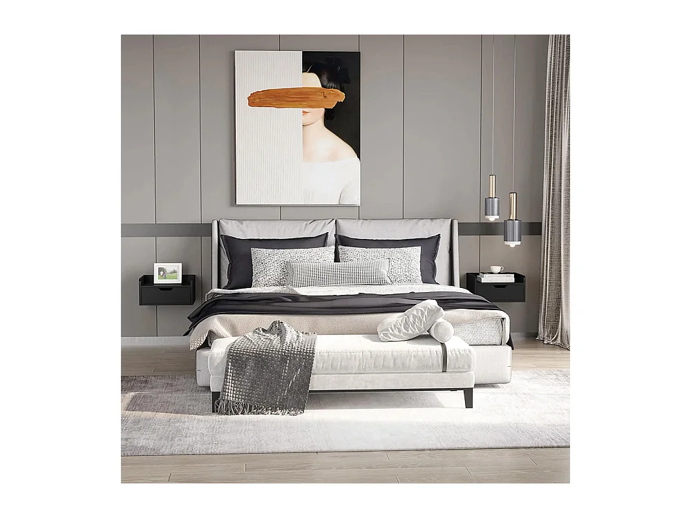 Lot de 2 tables de chevet murales tables de nuit suspendues tiroir plateau aspect bois dim. 40L x 30l x 19,5H cm