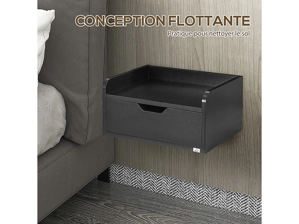 Lot de 2 tables de chevet murales tables de nuit suspendues tiroir plateau aspect bois dim. 40L x 30l x 19,5H cm