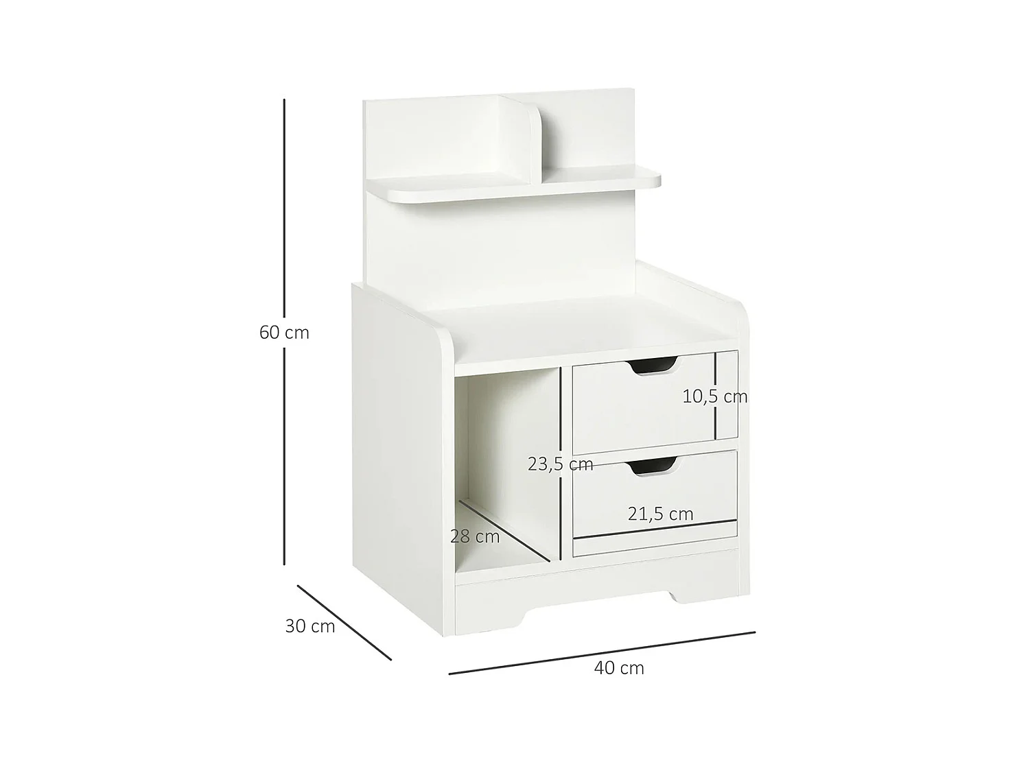 Table de Chevet ,Table de Nuit Multi-Rangement 2 tiroirs Niche étagère en bois ,Blanc