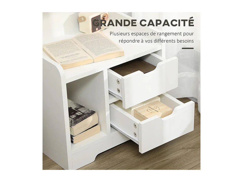 Table de Chevet ,Table de Nuit Multi-Rangement 2 tiroirs Niche étagère en bois ,Blanc