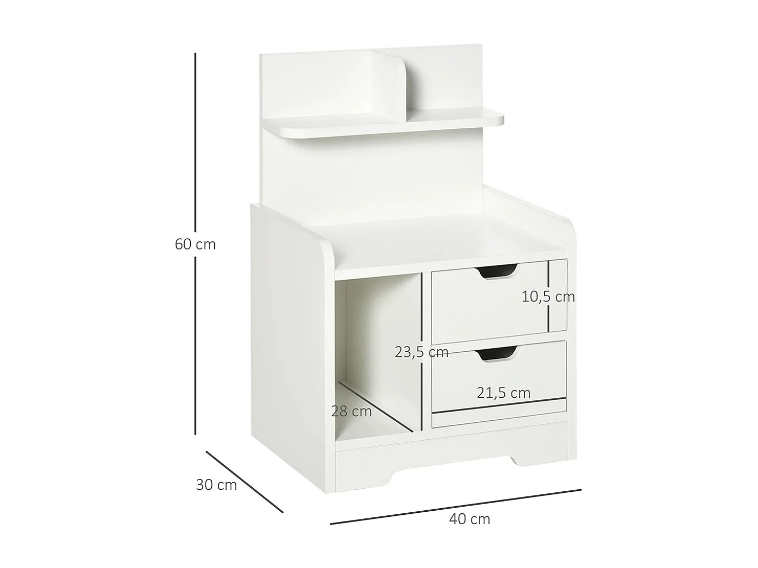 Table de Chevet ,Table de Nuit Multi-Rangement 2 tiroirs Niche étagère en bois ,Blanc